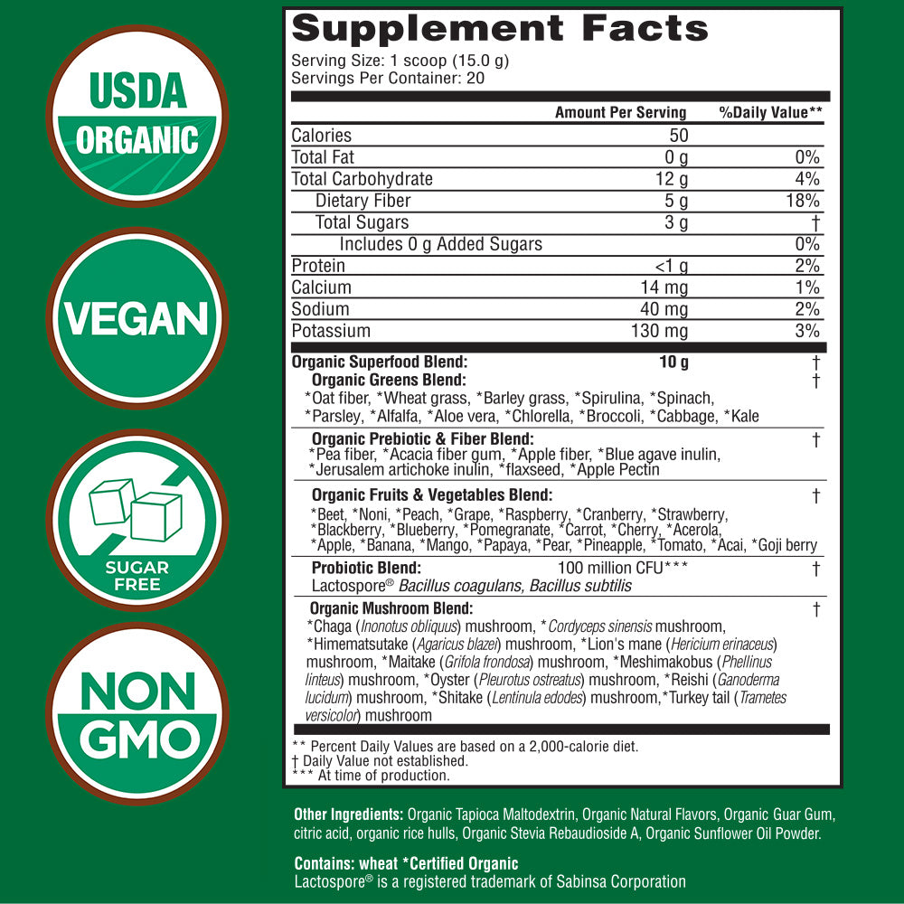 Super Greens Powder - 20 Servings - Pineapple Mango Flavor