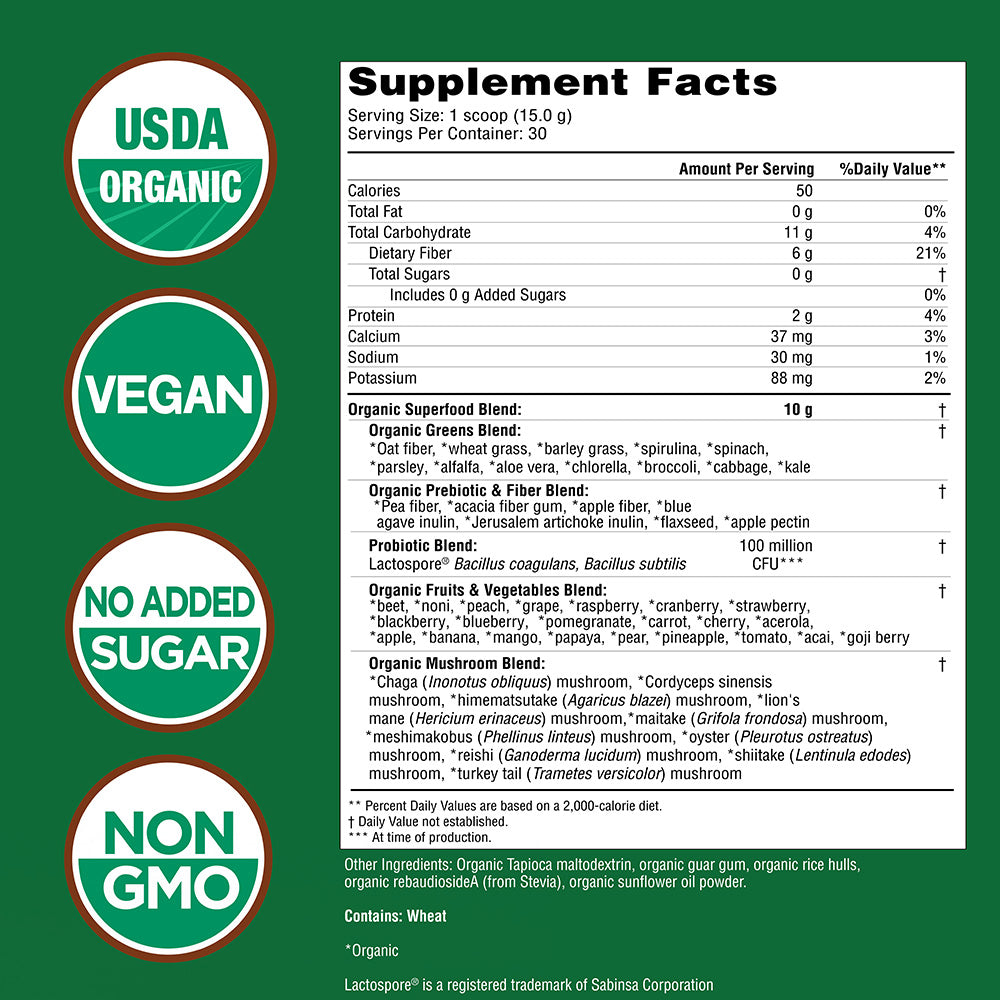 Super Greens Powder - 30 Servings - Unflavored