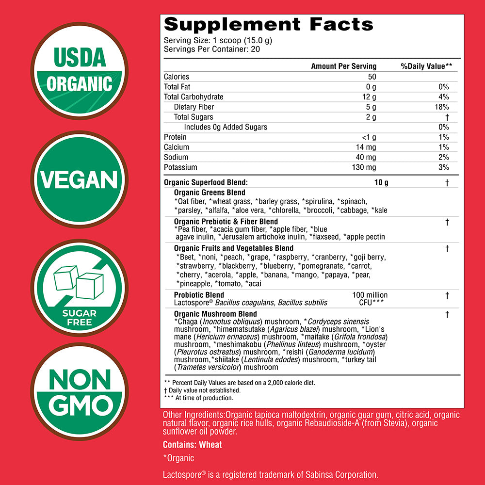 Super Greens Powder - 20 Servings - Berry Flavor